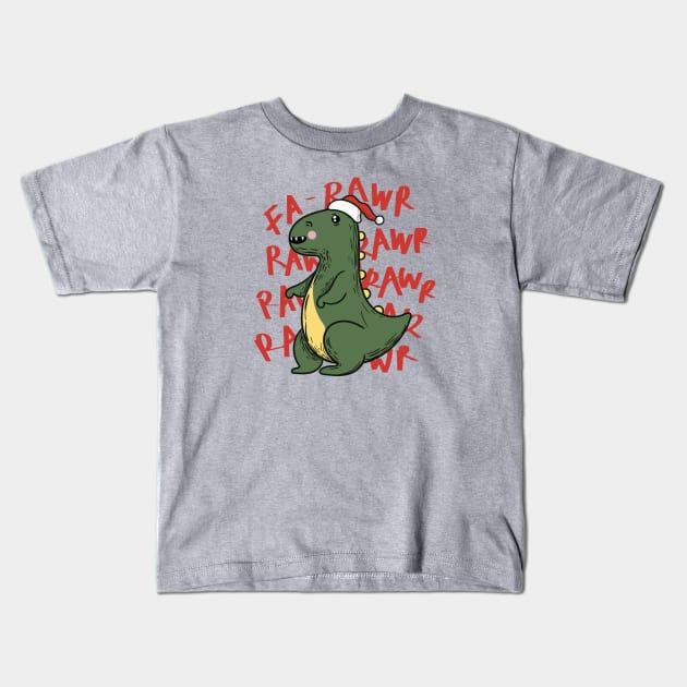 Cute Christmas T-Rex // Fa Rawr Rawr Rawr Rawr Kids T-Shirt by SLAG_Creative